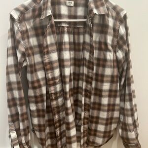 Uniqlo Brown and White Plaid Button Down Shirt